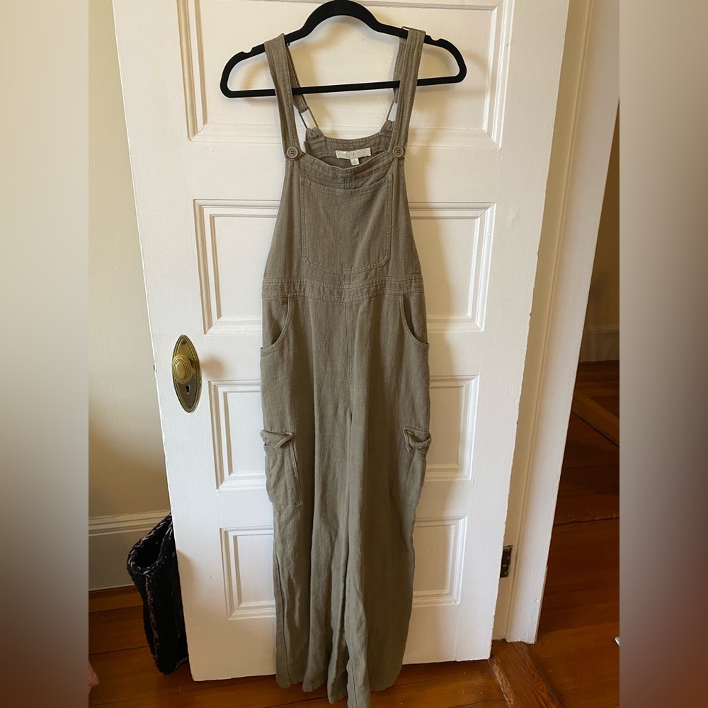 🌻Linen Blend Casual Olive Green Overalls - Picture 6 of 11